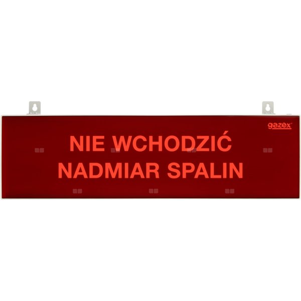 tablica ostrzegawcza "NIE WCHODZIĆ NADMIAR SPALIN", podświetlenie czerwone LED, wbudowana cicha syrenka, zasilanie 230V