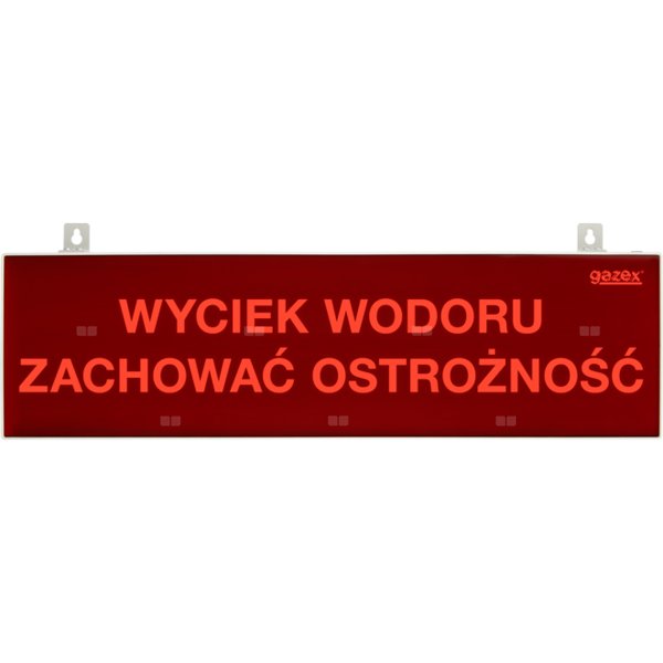 tablica ostrzegawcza "WYCIEK WODORU ZACHOWAĆ OSTROŻNOŚĆ", podświetlenie czerwone LED, wbudowana cicha syrenka, zasilanie 230V