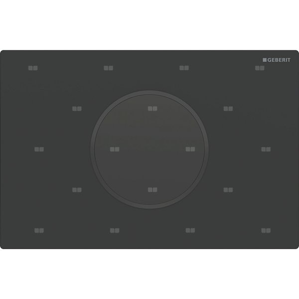 Przycisk uruchamiający Geberit Sigma10 do systemu spłukiwania WC z elektronicznym uruchamianiem spłukiwania, okrągły, z zabezpieczeniem: Płyta: czarny mat, z powłoką easy-to-clean, Pierścień ozdobny: czarny