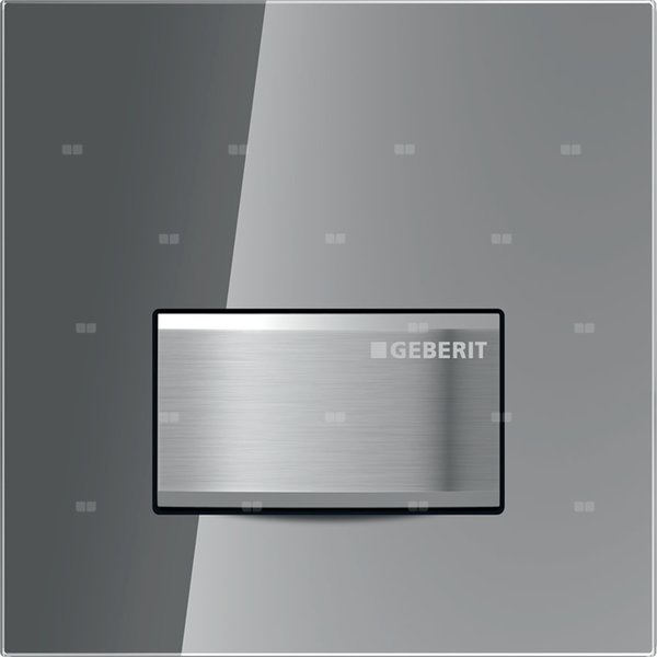 Przycisk uruchamiający Geberit typ 50 do systemu spłukiwania pisuarów z pneumatycznym uruchamianiem spłukiwania, kwadratowy: 13x13x1.2cm, Szkło dymione, Materiał=Cynkowy odlew ciśnieniowy / szkło