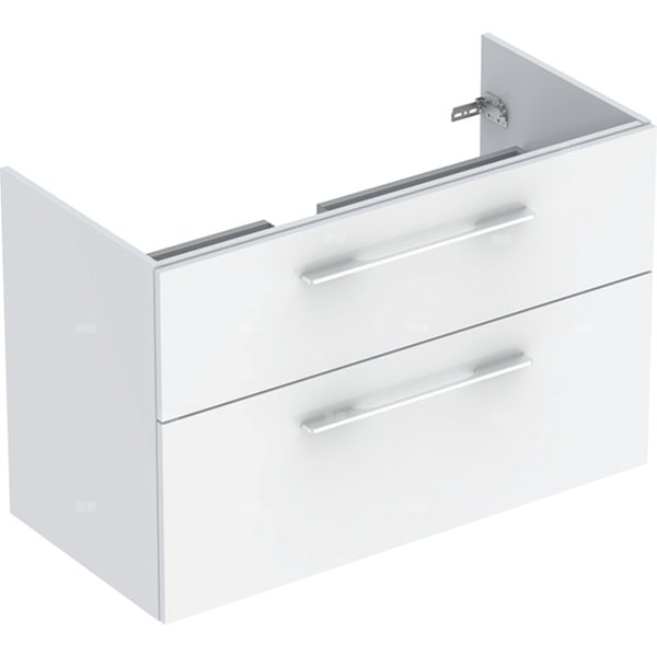 Szafka pod umywalkę meblową Geberit Selnova Square, slim, z dwoma szufladami: B=98.8cm, Szerokość umywalki=100cm, H=63.5cm, T=50.2cm, Biały / Lakierowany na wysoki połysk