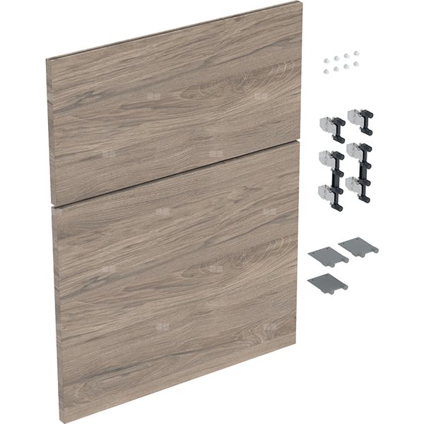 Zestaw frontów szuflad (2 szt.) do niskiej szafki bocznej, z dwoma szufladami GEBERIT iCon, kol. orzech włoski hickory melamina, struktura drewna szer.450 mm