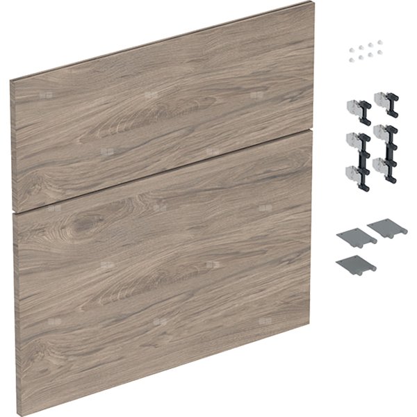 Zestaw frontów szuflad (2 szt.) do dolnej szafki pod umywalkę GEBERIT iCon, kol. orzech włoski hickory melamina, struktura drewna szer.600 mm