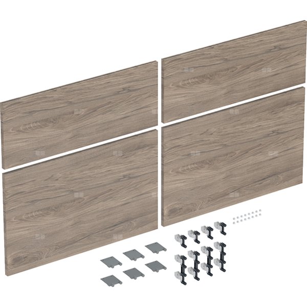 Zestaw frontów szuflad do szafki pod umywalkę podwójną GEBERIT iCon, kol. orzech włoski hickory melamina, struktura drewna szer.1200 mm