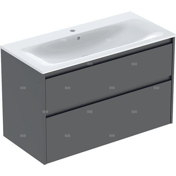 Zestaw umywalki meblowej Geberit Selnova Square, slim rim, z szafką pod umywalkę, z dwoma szufladami: 100x62.1x48cm, Szerokość umywalki=100cm, Umywalka: biały, Korpus, Front: lava / lakierowany jedwabny mat