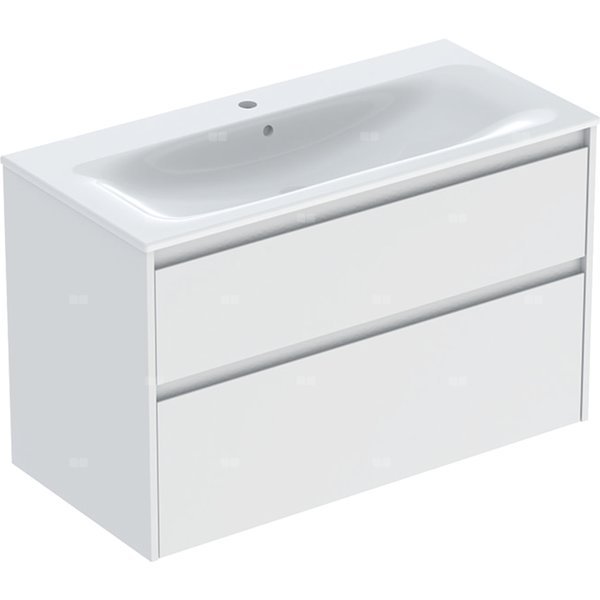 Zestaw umywalki meblowej Geberit Selnova Square, slim rim, z szafką pod umywalkę, z dwoma szufladami: 100x62.1x48cm, Szerokość umywalki=100cm, Umywalka: biały, Korpus, Front: biały / lakierowany jedwabny mat