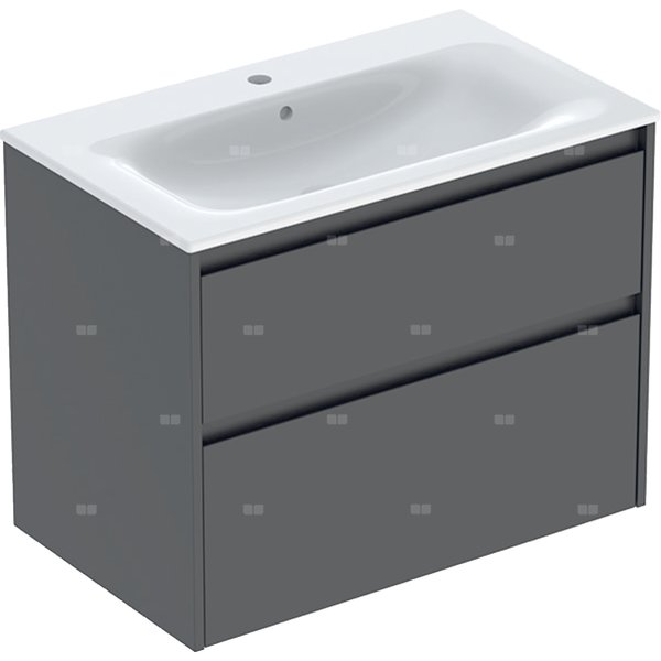 Zestaw umywalki meblowej Geberit Selnova Square, slim rim, z szafką pod umywalkę, z dwoma szufladami: 80x62.1x48cm, Szerokość umywalki=80cm, Umywalka: biały, Korpus, Front: lava / lakierowany jedwabny mat
