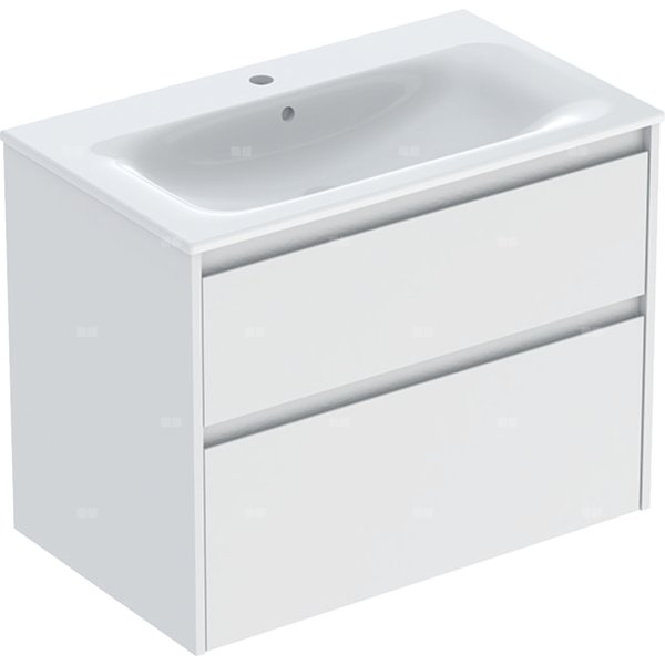 Zestaw umywalki meblowej Geberit Selnova Square, slim rim, z szafką pod umywalkę, z dwoma szufladami: 80x62.1x48cm, Szerokość umywalki=80cm, Umywalka: biały, Korpus, Front: biały / lakierowany jedwabny mat