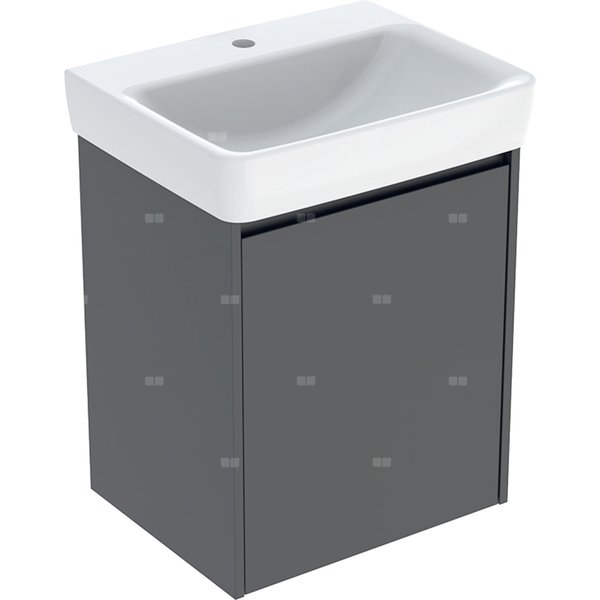 Zestaw umywalki Geberit Selnova Square z szafką pod umywalkę, z jednymi drzwiami: 55x69.7x44cm, Szerokość umywalki=55cm, Umywalka: biały, Korpus, Front: lava / lakierowany jedwabny mat