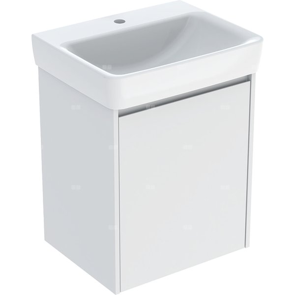 Zestaw umywalki Geberit Selnova Square z szafką pod umywalkę, z jednymi drzwiami: 55x69.7x44cm, Szerokość umywalki=55cm, Umywalka: biały, Korpus, Front: biały / lakierowany jedwabny mat