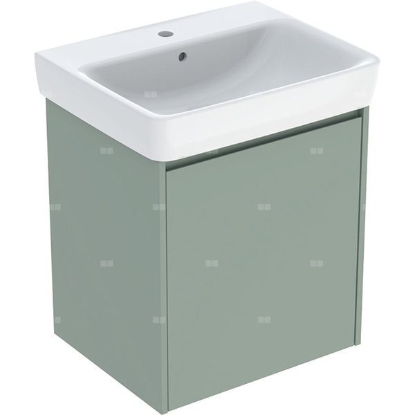 Zestaw umywalki Geberit Selnova Square z szafką pod umywalkę, z jednymi drzwiami: 60x69.7x48cm, Szerokość umywalki=60cm, Umywalka: biały, Korpus, Front: szałwiowozielony / lakierowany jedwabny mat