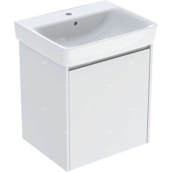 Zestaw umywalki Geberit Selnova Square z szafką pod umywalkę, z jednymi drzwiami: 60x69.7x48cm, Szerokość umywalki=60cm, Umywalka: biały, Korpus, Front: biały / lakierowany jedwabny mat