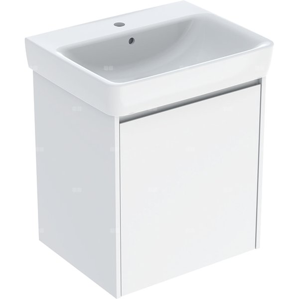 Zestaw umywalki Geberit Selnova Square z szafką pod umywalkę, z jednymi drzwiami: 60x69.7x48cm, Szerokość umywalki=60cm, Umywalka: biały, Korpus, Front: biały / lakierowany jedwabny połysk