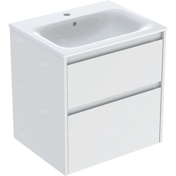 Zestaw umywalki meblowej Geberit Selnova Square, slim rim, z szafką pod umywalkę, z dwoma szufladami: 60x62.1x48cm, Szerokość umywalki=60cm, Umywalka: biały, Korpus, Front: biały / lakierowany jedwabny mat