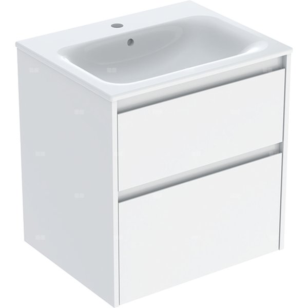 Zestaw umywalki meblowej Geberit Selnova Square, slim rim, z szafką pod umywalkę, z dwoma szufladami: 60x62.1x48cm, Szerokość umywalki=60cm, Umywalka: biały, Korpus, Front: biały / lakierowany jedwabny połysk