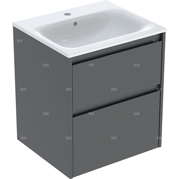 Zestaw umywalki meblowej Geberit Selnova Square, slim rim, z szafką pod umywalkę, z dwoma szufladami: 55x62.1x48cm, Szerokość umywalki=55cm, Umywalka: biały, Korpus, Front: lava / lakierowany jedwabny mat