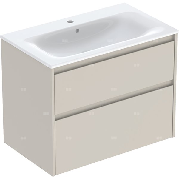 Zestaw umywalki meblowej Geberit Selnova Square, slim rim, z szafką pod umywalkę, z dwoma szufladami: 80x62.1x48cm, Szerokość umywalki=80cm, Umywalka: biały, Korpus, Front: piaskowoszary / lakierowany jedwabny mat