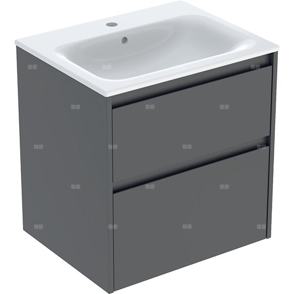 Zestaw umywalki meblowej Geberit Selnova Square, slim rim, z szafką pod umywalkę, z dwoma szufladami: 60x62.1x48cm, Szerokość umywalki=60cm, Umywalka: biały, Korpus, Front: lava / lakierowany jedwabny mat
