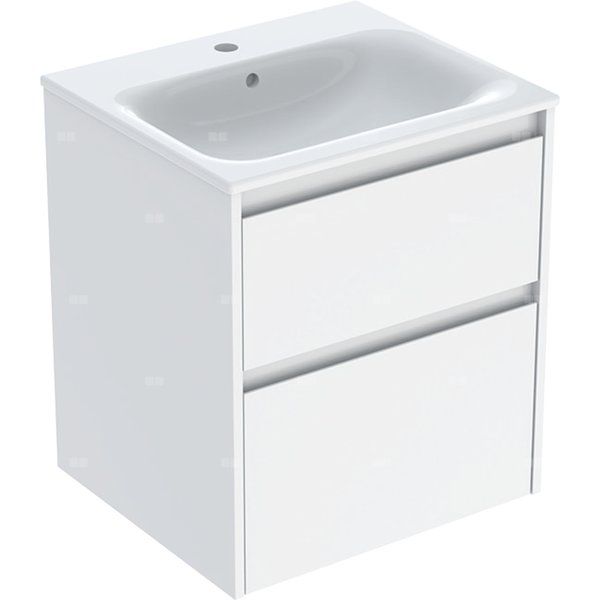 Zestaw umywalki meblowej Geberit Selnova Square, slim rim, z szafką pod umywalkę, z dwoma szufladami: 55x62.1x48cm, Szerokość umywalki=55cm, Umywalka: biały, Korpus, Front: biały / lakierowany jedwabny połysk