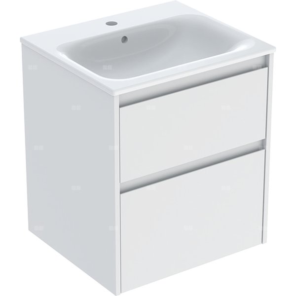 Zestaw umywalki meblowej Geberit Selnova Square, slim rim, z szafką pod umywalkę, z dwoma szufladami: 55x62.1x48cm, Szerokość umywalki=55cm, Umywalka: biały, Korpus, Front: biały / lakierowany jedwabny mat