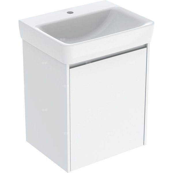 Zestaw umywalki Geberit Selnova Square z szafką pod umywalkę, z jednymi drzwiami: 55x69.7x44cm, Szerokość umywalki=55cm, Umywalka: biały, Korpus, Front: biały / lakierowany jedwabny połysk