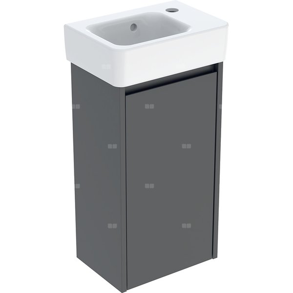 Zestaw umywalki małej Geberit Selnova Square z szafką pod umywalkę, z jednymi drzwiami: 36x69.7x25cm, Szerokość umywalki=36cm, Umywalka: biały, Korpus, Front: lava / lakierowany jedwabny mat