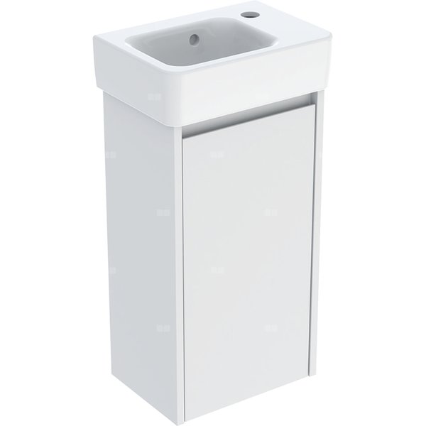 Zestaw umywalki małej Geberit Selnova Square z szafką pod umywalkę, z jednymi drzwiami: 36x69.7x25cm, Szerokość umywalki=36cm, Umywalka: biały, Korpus, Front: biały / lakierowany jedwabny mat
