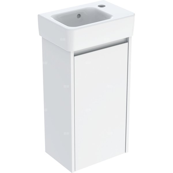 Zestaw umywalki małej Geberit Selnova Square z szafką pod umywalkę, z jednymi drzwiami: 36x69.7x25cm, Szerokość umywalki=36cm, Umywalka: biały, Korpus, Front: biały / lakierowany jedwabny połysk