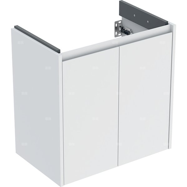 Szafka pod umywalkę Geberit Selnova Compact, z dwoma drzwiami: 59.1x60.6x36.4cm, Szerokość umywalki=65cm, biały / lakierowany jedwabny mat