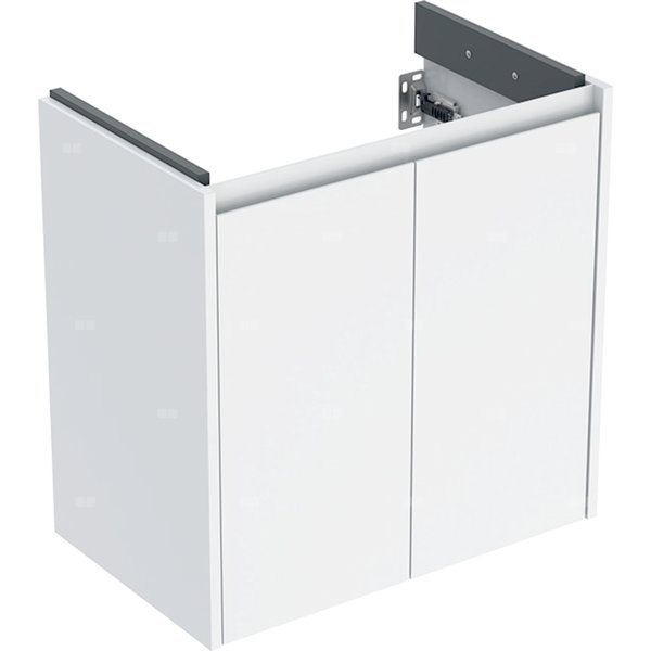 Szafka pod umywalkę Geberit Selnova Compact, z dwoma drzwiami: 59.1x60.6x36.4cm, Szerokość umywalki=65cm, biały / lakierowany jedwabny połysk