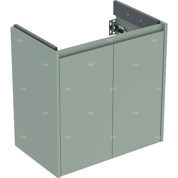 Szafka pod umywalkę Geberit Selnova Compact, z dwoma drzwiami: 59.1x60.6x36.4cm, Szerokość umywalki=65cm, szałwiowozielony / lakierowany jedwabny mat