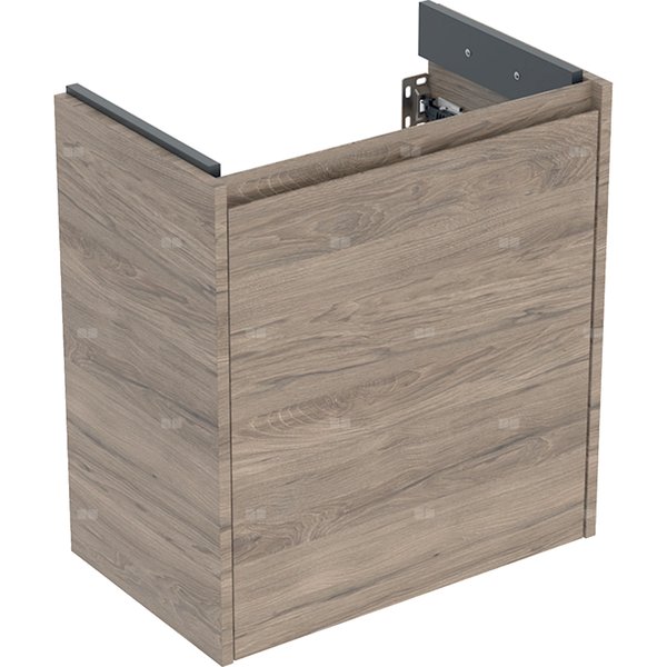 Szafka pod umywalkę Geberit Selnova Compact, z jednymi drzwiami: 55x60.6x33.7cm, Szerokość umywalki=60cm, orzech hickory / melaminowa struktura drewna