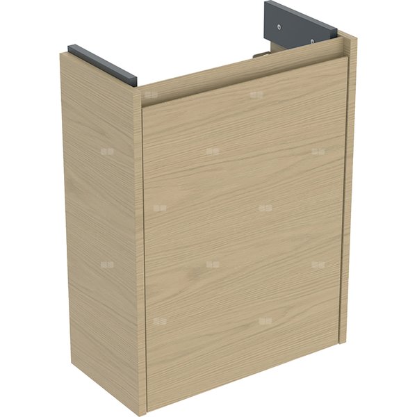 Szafka pod małą umywalkę Geberit Selnova Compact, z jednymi drzwiami, krótka: 45.7x60.5x22.7cm, Szerokość umywalki=50cm, dąb naturalny / melaminowa struktura drewna