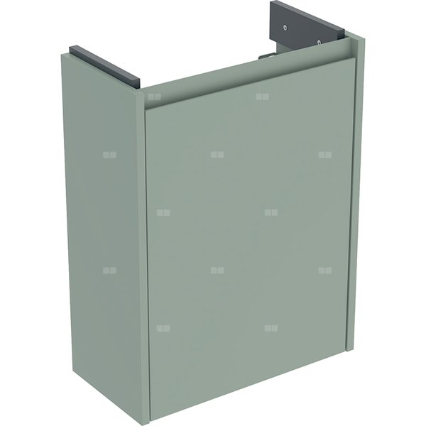 Szafka pod małą umywalkę Geberit Selnova Compact, z jednymi drzwiami, krótka: 45.7x60.5x22.7cm, Szerokość umywalki=50cm, szałwiowozielony / lakierowany jedwabny mat