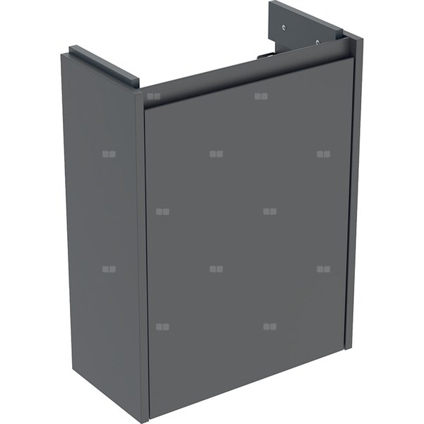 Szafka pod małą umywalkę Geberit Selnova Compact, z jednymi drzwiami, krótka: 45.7x60.5x22.7cm, Szerokość umywalki=50cm, lava / lakierowany jedwabny mat