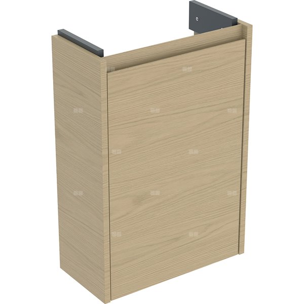Szafka pod małą umywalkę Geberit Selnova Compact, z jednymi drzwiami, krótka: 41.2x60.5x20.1cm, Szerokość umywalki=45cm, dąb naturalny / melaminowa struktura drewna