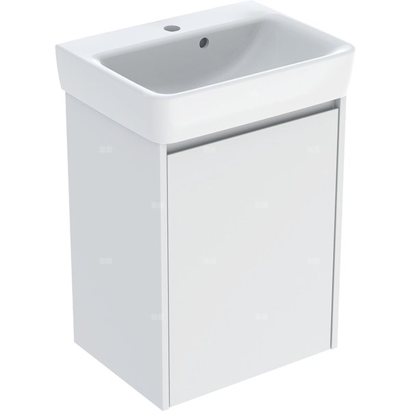 Zestaw umywalki małej Geberit Selnova Square z szafką pod umywalkę, z jednymi drzwiami: 50x69.7x38cm, Szerokość umywalki=50cm, Umywalka: biały, Korpus, Front: biały / lakierowany jedwabny mat