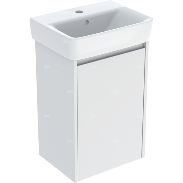 Zestaw umywalki małej Geberit Selnova Square z szafką pod umywalkę, z jednymi drzwiami: 45x69.7x34cm, Szerokość umywalki=45cm, Umywalka: biały, Korpus, Front: biały / lakierowany jedwabny mat