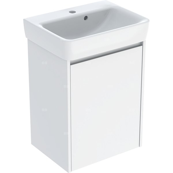 Zestaw umywalki małej Geberit Selnova Square z szafką pod umywalkę, z jednymi drzwiami: 50x69.7x38cm, Szerokość umywalki=50cm, Umywalka: biały, Korpus, Front: biały / lakierowany jedwabny połysk