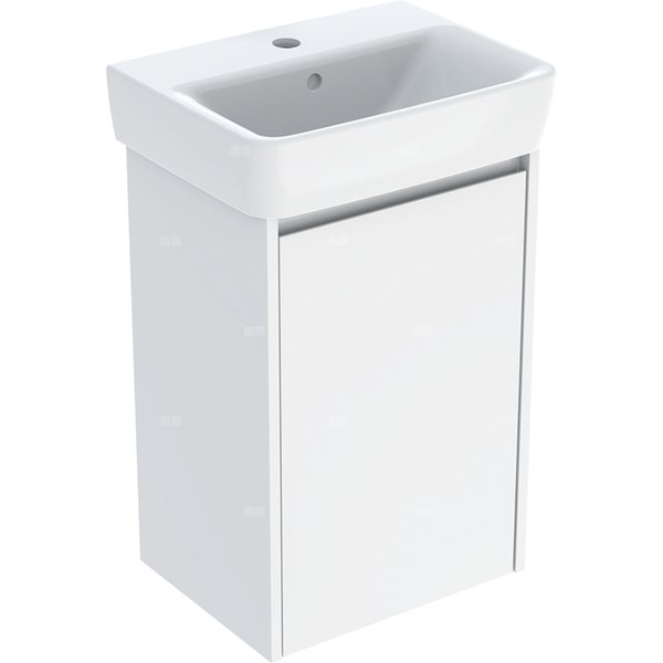 Zestaw umywalki małej Geberit Selnova Square z szafką pod umywalkę, z jednymi drzwiami: 45x69.7x34cm, Szerokość umywalki=45cm, Umywalka: biały, Korpus, Front: biały / lakierowany jedwabny połysk