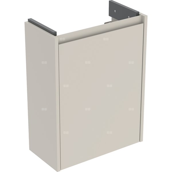 Szafka pod małą umywalkę Geberit Selnova Compact, z jednymi drzwiami, krótka: 45.7x60.5x22.7cm, Szerokość umywalki=50cm, piaskowoszary / lakierowany jedwabny mat