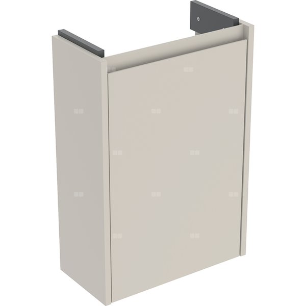Szafka pod małą umywalkę Geberit Selnova Compact, z jednymi drzwiami, krótka: 41.2x60.5x20.1cm, Szerokość umywalki=45cm, piaskowoszary / lakierowany jedwabny mat