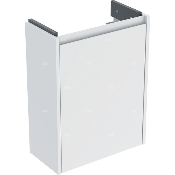 Szafka pod małą umywalkę Geberit Selnova Compact, z jednymi drzwiami, krótka: 45.7x60.5x22.7cm, Szerokość umywalki=50cm, biały / lakierowany jedwabny mat