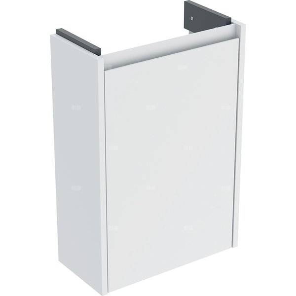Szafka pod małą umywalkę Geberit Selnova Compact, z jednymi drzwiami, krótka: 41.2x60.5x20.1cm, Szerokość umywalki=45cm, biały / lakierowany jedwabny mat