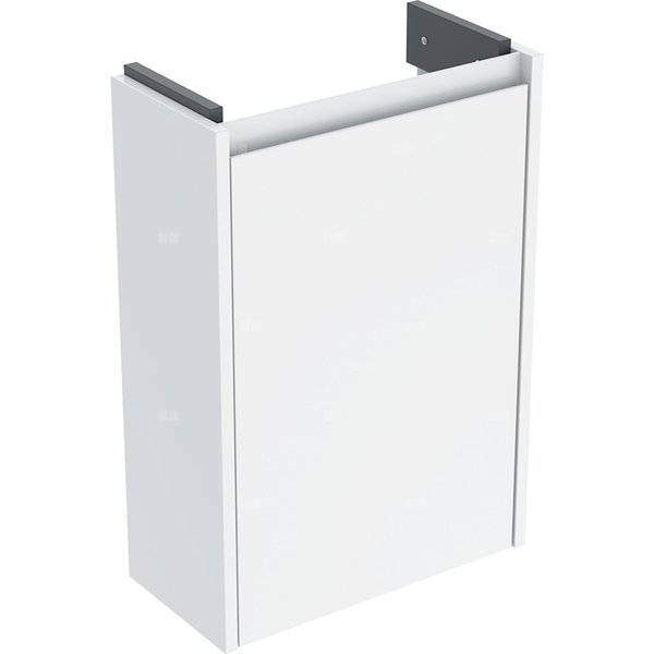 Szafka pod małą umywalkę Geberit Selnova Compact, z jednymi drzwiami, krótka: 41.2x60.5x20.1cm, Szerokość umywalki=45cm, biały / lakierowany jedwabny połysk