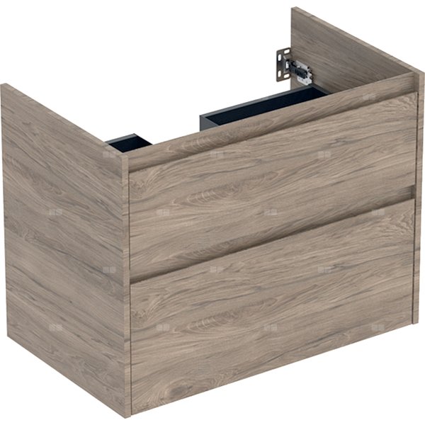Dolna szafka Geberit pod umywalkę meblową, dwie szuflady: Szerokość umywalki=80cm, orzech hickory / Melaminowa struktura drewna