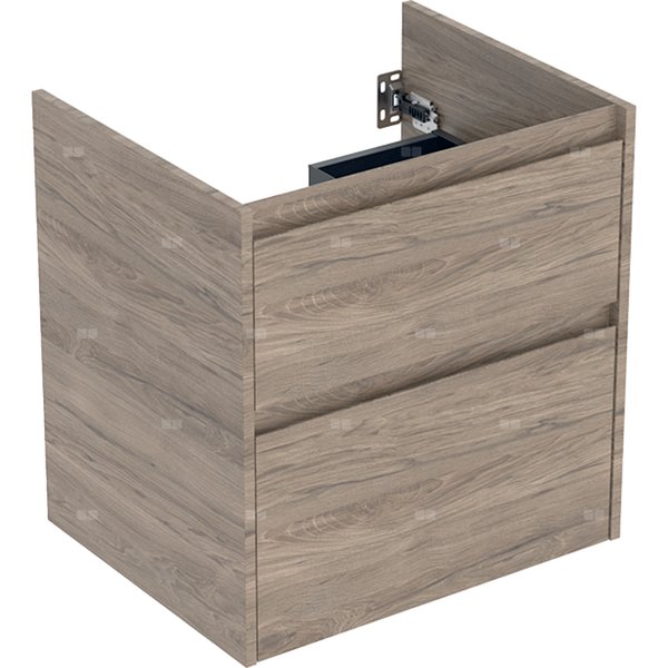 Dolna szafka Geberit pod umywalkę meblową, dwie szuflady: Szerokość umywalki=60cm, orzech hickory / Melaminowa struktura drewna
