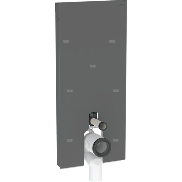 Moduł sanitarny Geberit Monolith do stojącej miski WC, 114 cm, obudowa przednia ze szkła: Front: czarny / szkło satynowane, Obudowa boczna: czarny / aluminium szczotkowane