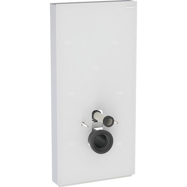 Moduł sanitarny Geberit Monolith do wiszącej miski WC, 101 cm, obudowa przednia ze szkła: Front: biały / szkło satynowane, Obudowa boczna: aluminium szczotkowane