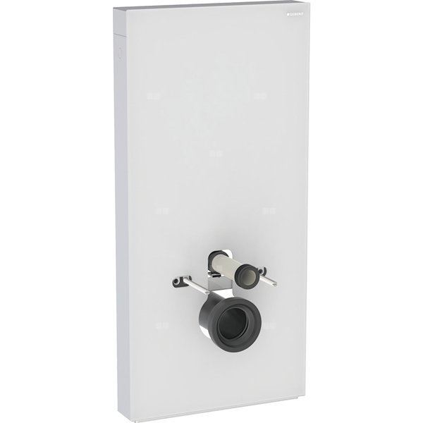 Moduł sanitarny Geberit Monolith do wiszącej miski WC, 101 cm, obudowa przednia ze szkła: Front: biały / szkło satynowane, Obudowa boczna: aluminium szczotkowane